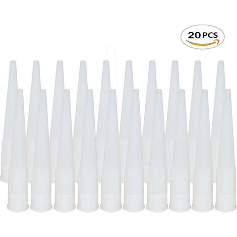 Pack of 20 Silicone Caulk Gun Nozzles, Replacement Cartridge Nozzles for Silicone Adhesive Sealant with Plastic Scraper for Caulking Extensions and Caulking Replacements (1/5)