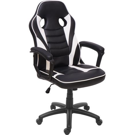 Poltrona sedia gaming ufficio girevole regolabile HHG-063 ergonomica ecopelle nero e bianco