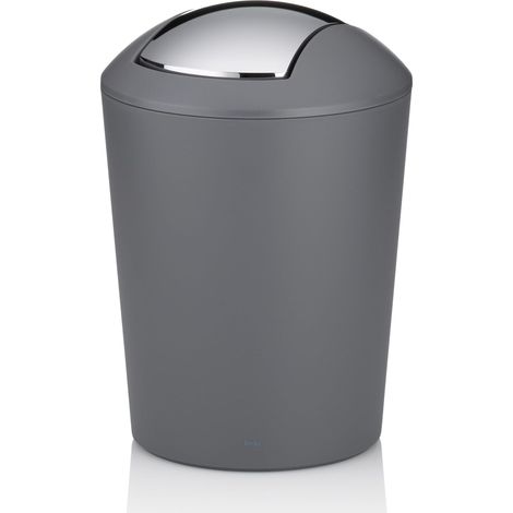 Seau à cosmétique gris 1,7l, mini poubelle de salle de bain avec couvercle basculant, plastique, MARTA, petite poubelle de table grise mate (1/5)