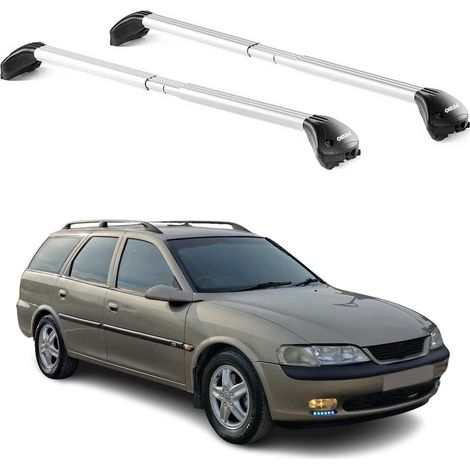 OMAC Barres de toit transversales certifiées TÜV pour Opel Vectra B Break 1995-2002 – Verrouillables (4 antivols) – Charge max 100 kg – Sangle inox + protection caoutchouc Argent (1/4)