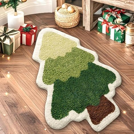 Christmas tree pattern bathroom mat, perfect for Christmas decoration, green absorbent mat, washable, non-slip, 5080cm. (1/5)