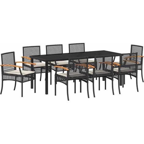 Maison Exclusive - Set da Pranzo per Giardino con cuscino 9 pcs Nero Rattan