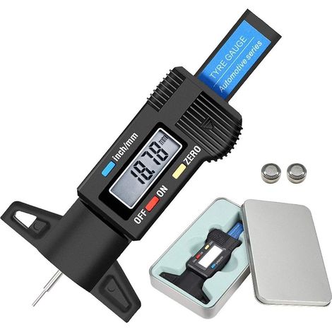 Digitaler Reifentiefenmesser, LCD 0–25,4 mm mit Eisenbox und Backup-Batterie für Auto und Motorrad