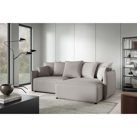 Ecksofa Schlafsofa Sofa MINEA in Stoff Abriamo Beige Ottomane Rechts (1/2)