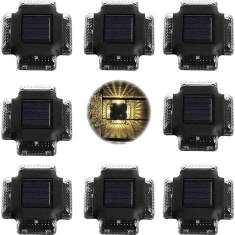 Applique murale à quatre côtés, lumière solaire extérieure, applique murale solaire à lumière chaude polycristalline à 4LED, 8 pièces (1/5)