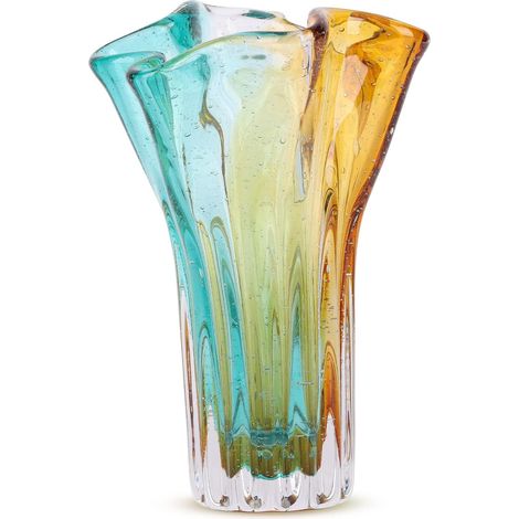 Vase en verre soufflé à la main en forme de pétale à large ouverture, décoration d'intérieur moderne et coloré pour salon familial, salle de mariage, centre de table à manger, centre de table, entrée (1/5)