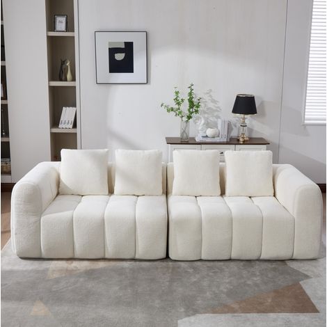 Sofa 3-Sitzer modular mit Armlehnen 260 cm Stoff Beige OKMYHOME (1/5)