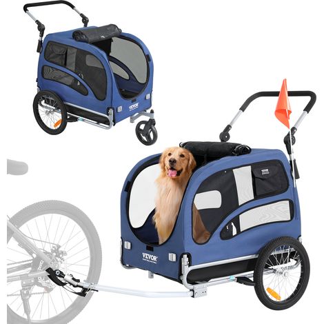 VEVOR Remolque Plegable para Bicicleta para Perros Carga de 45 kg Cochecito para Mascotas 2 en 1, Marco Fácil de Plegar con Ruedas de Liberación Rápida, Acoplador Universal para Bicicleta, 22"-28"