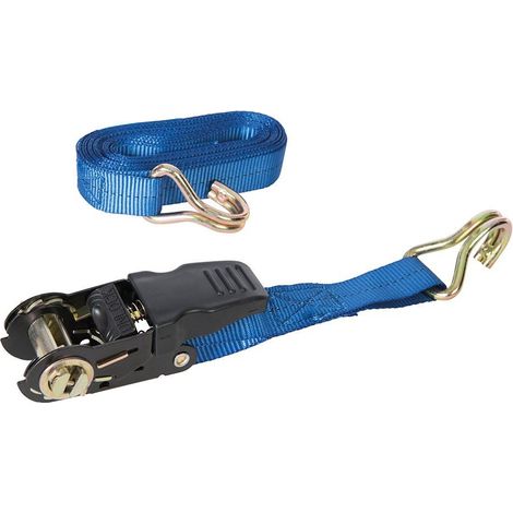 Silverline Rubber-Handled Ratchet Tie Down Strap J-Hook - 4.5m x 25mm - Rated 350kg Capacity 700kg