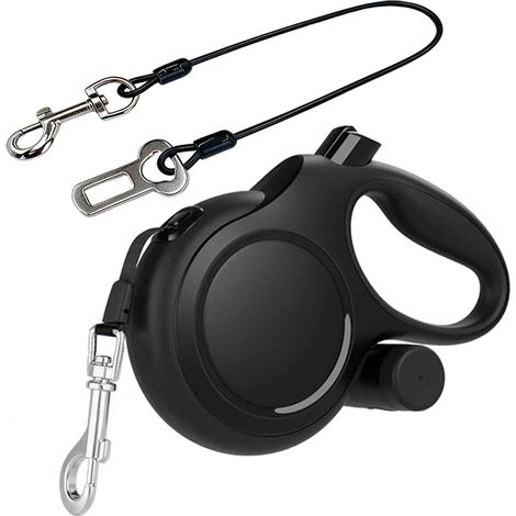 Correa Retráctil Para Perro - 8 m - Con Cable De Acero Inoxidable Anti-Mordedura Y Cinturón De Coche - Para Perros Medianos Y Grandes Hasta 50 kg - Negro (1/5)