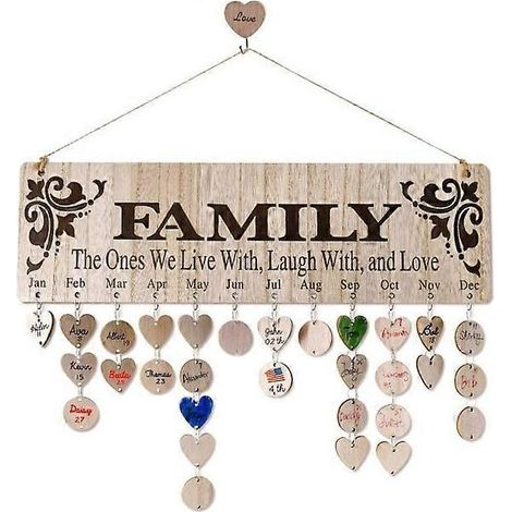 Calendrier d'anniversaire mural en bois HONORNIC avec 50 étiquettes, décor familial DIY rustique et organiseur de dates pour la maison (1/5)