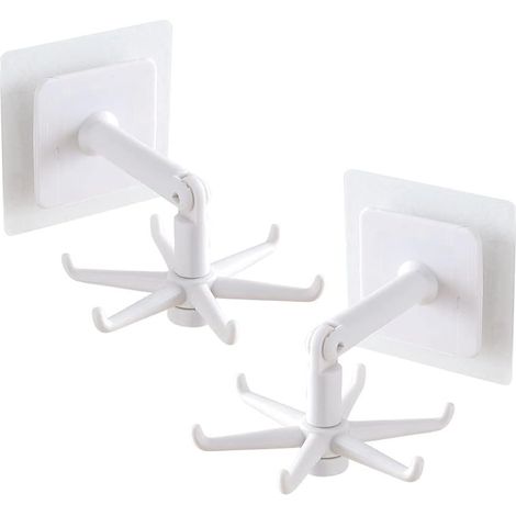 Crochets Adhésifs, Crochet Pliant Rotatif à 360 Degrés Peu Encombrant, 6 Griffes, Crochets Muraux Robustes, Crochet à Rabat Vertical à Crochet Collant, blanc 2 pcs (1/4)