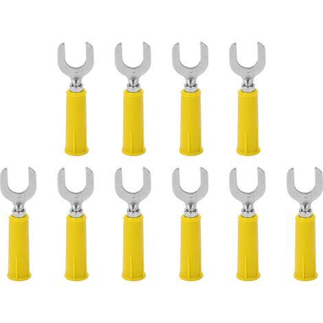 10 connecteurs banane fourchette en laiton PVC, prise électrique type U jaune, trou 4mm/0.2in, fiche 8mm/0.3in, lot de 10 (1/5)