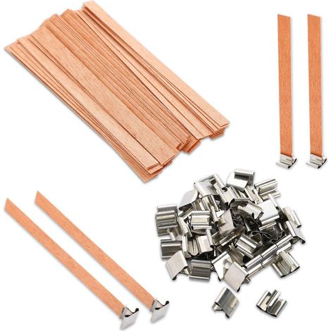 Lot de 50 mèches de bougie en bois avec socle, 13 × 130 mm (1/5)