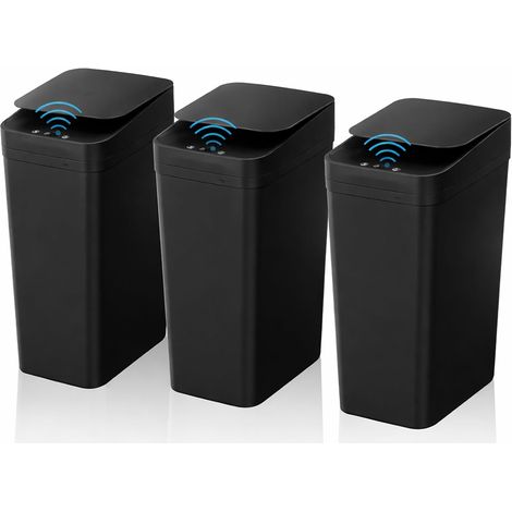 Poubelle de salle de bain noire avec couvercle, 10 l, avec capteur, pour cuisine, bureau, salon, salle de bain, poubelle électrique en plastique, silencieuse, étanche, poubelle intelligente (3) (1/5)