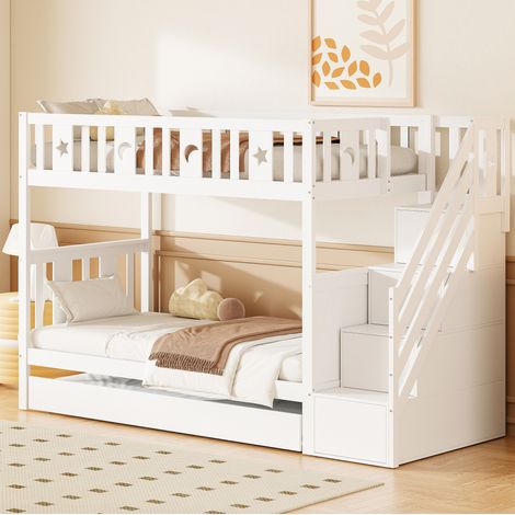 Letto a castello per bambini 252x95x160 cm bianco in legno con letto estraibile – MEUBLIV (1/5)