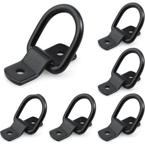Lot de 6 Anneau Arrimage avec Vis et Supports - Crochet Arrimage en D Traction - Portant 400 Kg - Inoxydable Noir Anneau d'Arrimage - Anneau de Fixation pour Remorques, Voitures, Camions (1/5)