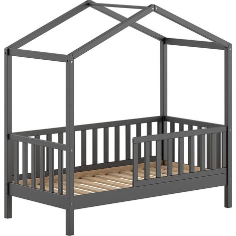 Lit Cabane Enfant "Dallas" 70x140cm Anthracite