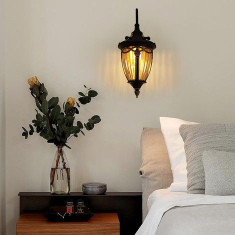 Vintage Wandleuchte, Wandlampe, Retro Metall Außenwandleuchten, Flur Wandleuchter Außenlaterne für Veranda, Terrassentür, Schwarz+Gold (1/5)