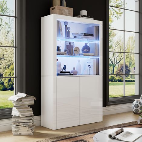 Vitrina 100/35/170 cm blanca brillante con LED, vidrio templado y almacenaje (1/5)