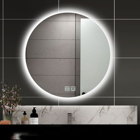 Mimiy – Miroir lumineux de salle de bain rond 40 cm – Lumière blanche 6500K – Anti-buée et interrupteur tactile – Installation facile (1/5)