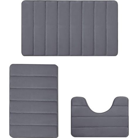Set di 3 tappetini da bagno – Antiscivolo e ad asciugatura rapida – Tappetini da bagno morbidi (1/5)