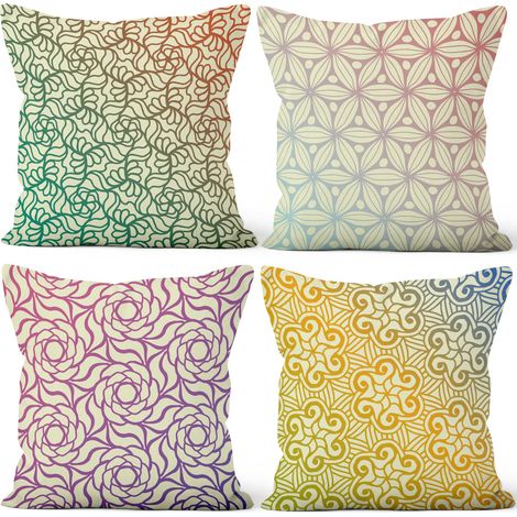 60x60cm Lot de 4 Housse de Coussin Coloré Pente Floral Motif Doux Court Peluche Carré Taie d'oreiller Décor Maison pour Lit Salon Extérieur Canapé Balcon Terrasse Patio Jardin Voiture (1/5)