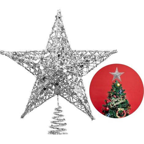 Sternenbesetzter Weihnachtsbaum, leuchtender fünfzackiger Stern, festliche Innendekoration (1/5)