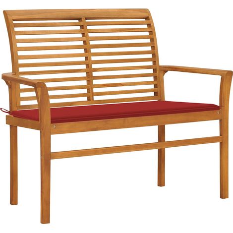 vidaXL Banc de jardin avec coussin rouge 112 cm Bois de teck massif (1/5)
