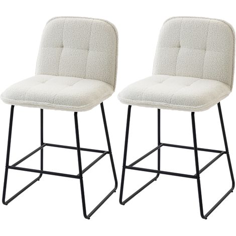 Lot de 2 Tabourets de Bar, Chaises de Bar Rembourrées en Tissu Bouclette, Extra-Large Assise 66H cm, Crème (1/5)