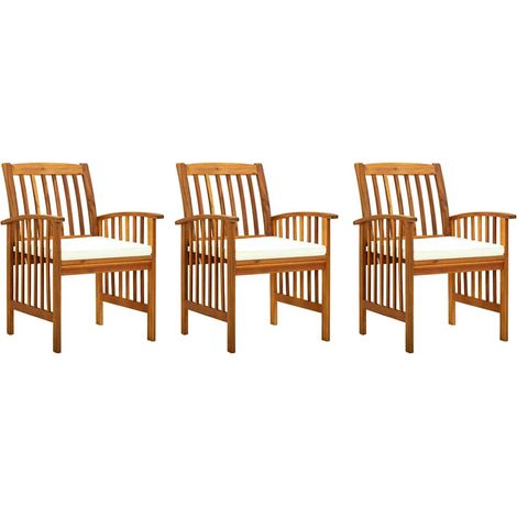 vidaXL Sillas de comedor jardín 3 uds con cojines madera maciza acacia (1/5)