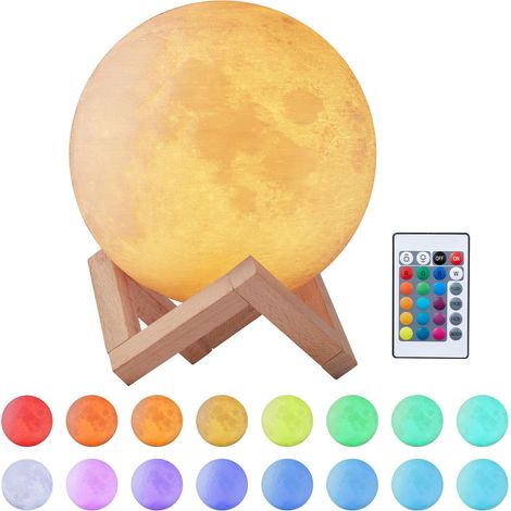 Lampada lunare 3D, luce notturna a LED da 15 cm, dimmerabile con 16 colori, telecomando e interruttore touch, ricaricabile tramite USB, luce notturna per camera da letto, soggiorno, bar, regalo di com (1/5)
