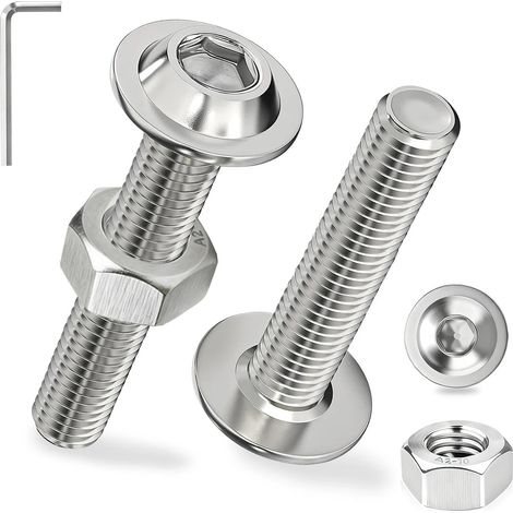 12 Pièces Vis à Tête Bombée avec Bride M8x40 mm Vis à Six Pans Creux Acier Inoxydable A2 V2A Boulon à Tête Plate ISO 7380-2 avec Ecrous et Bride Filetage Complet pour Montage de Meubles (1/5)