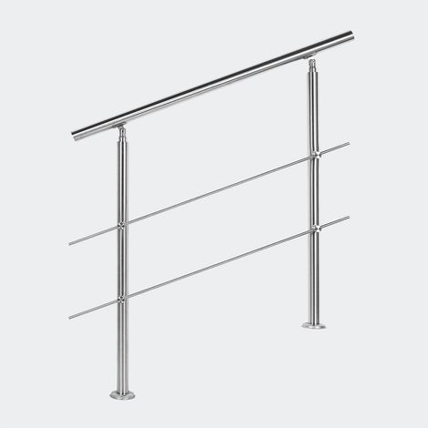 Rampe D'Escalier, Main Courante, Sur Pieds, 140 cm, Acier Inoxydable, 2 Barres (1/5)