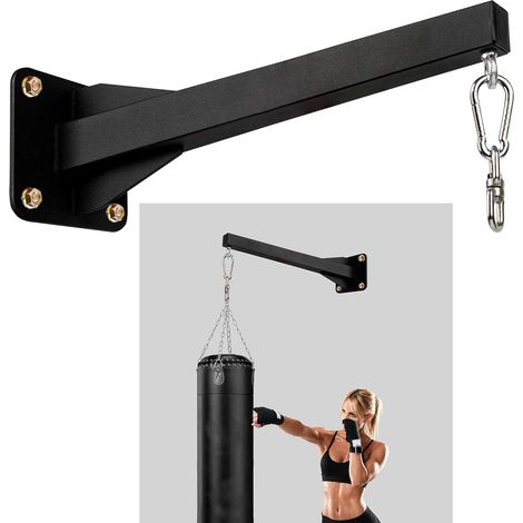 Support mural lourd pour sac de frappe - Support robuste pour sac de boxe à domicile, gym, fitness, MMA, matériel de montage inclus, crochet pivotant à 360° - Noir mat (1/5)