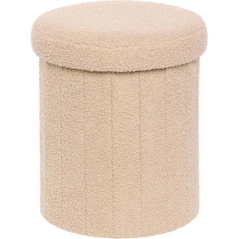 Pouf Coffre Rond Bouclette "Jaiko" 38cm Beige (1/4)