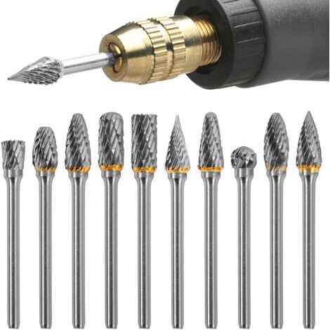Lot de 10 fraises rotatives en carbure de tungstène pour outil rotatif, tige résistante à l'usure pour métal, bois, polissage, perçage, sculpture pour bois (1/5)