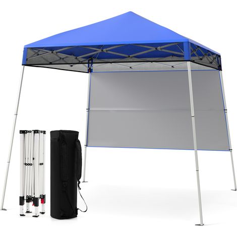 Tonnelle de Jardin 182 x 182 cm avec Panneau Latéral, Tente Réception Pliant avec Pieds Inclinés Réglables, pour Fête Camping, Bleu (1/5)