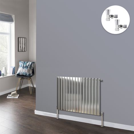 Chrome Flat Panel Radiator Bathroom Central Heating Radiators with Angled Manual Pair of Valves 600 x 1020mm Horizontal Single (1/3)