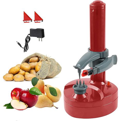 Electric Electric Apple Peeler Vegetable Peeler Automatic Vegetable Peeler Round Potatoes Round Apples with 2 Blades Easy to Clean (Red) (1/5)