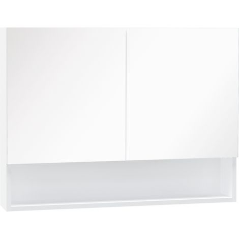 HOMCOM Armadio a Specchio con Luci a LED Ripiano Aperto e Ripiano Interno