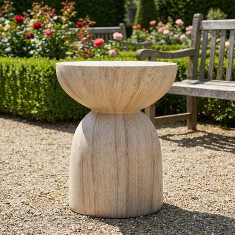 Tavolino per esterni, materiale ossido di magnesio, leggero e pratico, design moderno, adatto per ambienti interni e esterni, come giardino, balcone, piscina, con finitura che simula pietra travertino