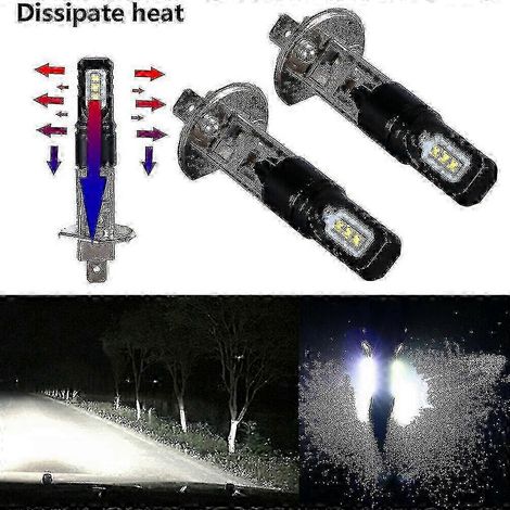 2x H1 LED-Scheinwerferlampen-Set, superhell, 6000K Tagfahrlicht, Fernlicht, 6000lm Autobahn