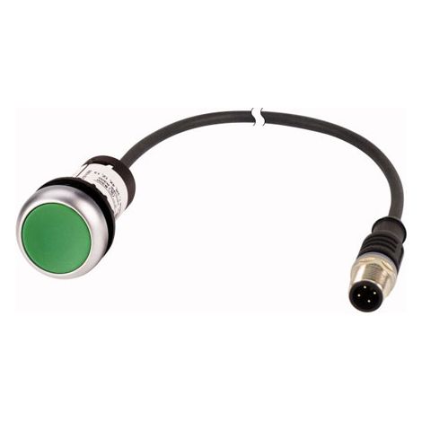 Eaton Bouton-poussoir, plat, momentané, 1 S, Câble (noir) avec connecteur M12A, 4 pôles, 0,5 m, vert, non marqué, bague frontale titane, 181632