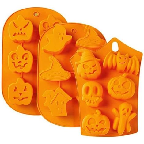 Moule,Halloween Silicone Moule,Citrouille Chauve Souris Gateaux Silicone Moule,Gâteau en Silicone Moul,Fondant Gateau Moule-3 pcs (1/3)