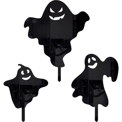 piezas de estacas de salida de piso fantasma, estacas de calavera, emblemas de decoración fantasma, estacas de letrero, letrero de patio de Halloween, letrero de pila de madera acrílica (1/5)