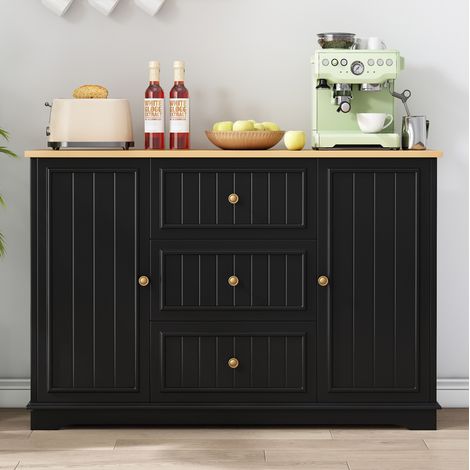 MEUBLIV Aparador negro 126 x 40 x 86 cm con 3 cajones y estantes regulables (1/5)