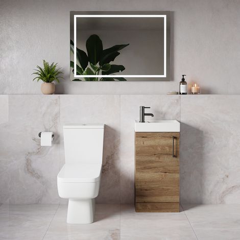 Napoli Cube Tobacco Oak 400mm Single Door Vanity Unit and Toilet Suite with Align Basin - 400mm - Gunmetal Grey 160mm Handle