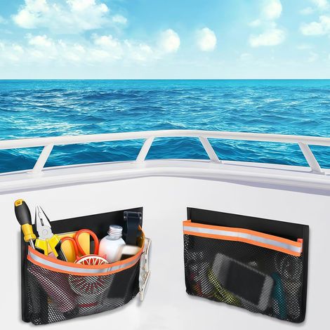 2 sac de Rangement pour Bateau de 7.09 x 9.84 pouces Sacs de Rangement Auto Adhésifs pour Bateaux avec Fermeture Auto Agrippante de Secours Filet en Maille Étanche pour Gants Outils (1/5)