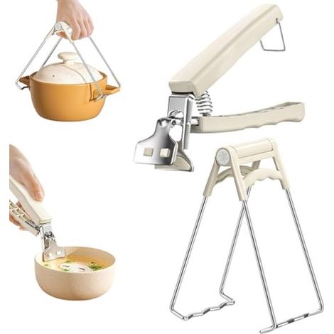 Juego mejorado de 2 pinzas/soportes para mover platos calientes, cuencos, bandejas de pizza, freidoras de aire y microondas (blanco) (1/4)